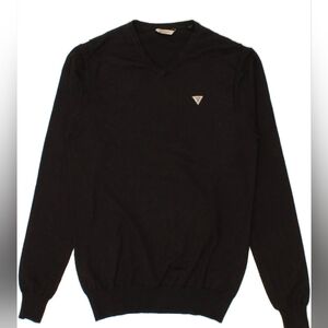 Guess Men's Jumper Sweater Casual V-Neck COTTON Regular Fit Black Size M